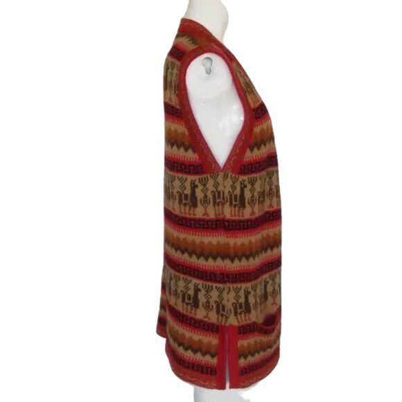 ALPACA Sweater Vest, M/L, Red, Animals, Knit, Pockets, Sleeveless - Picture 6 of 10